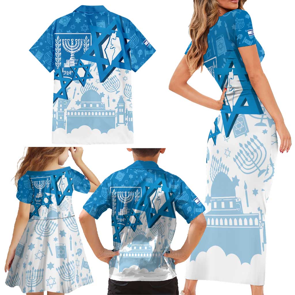 Israel Independence Day Family Matching Short Sleeve Bodycon Dress and Hawaiian Shirt Yom Ha'atzmaut Star Of David Jewish Pattern