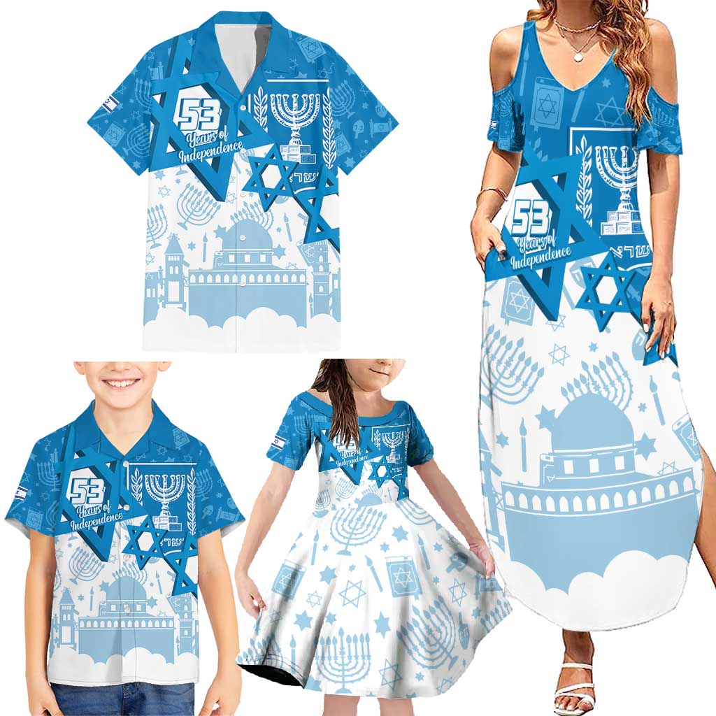 Israel Independence Day Family Matching Summer Maxi Dress and Hawaiian Shirt Yom Ha'atzmaut Star Of David Jewish Pattern