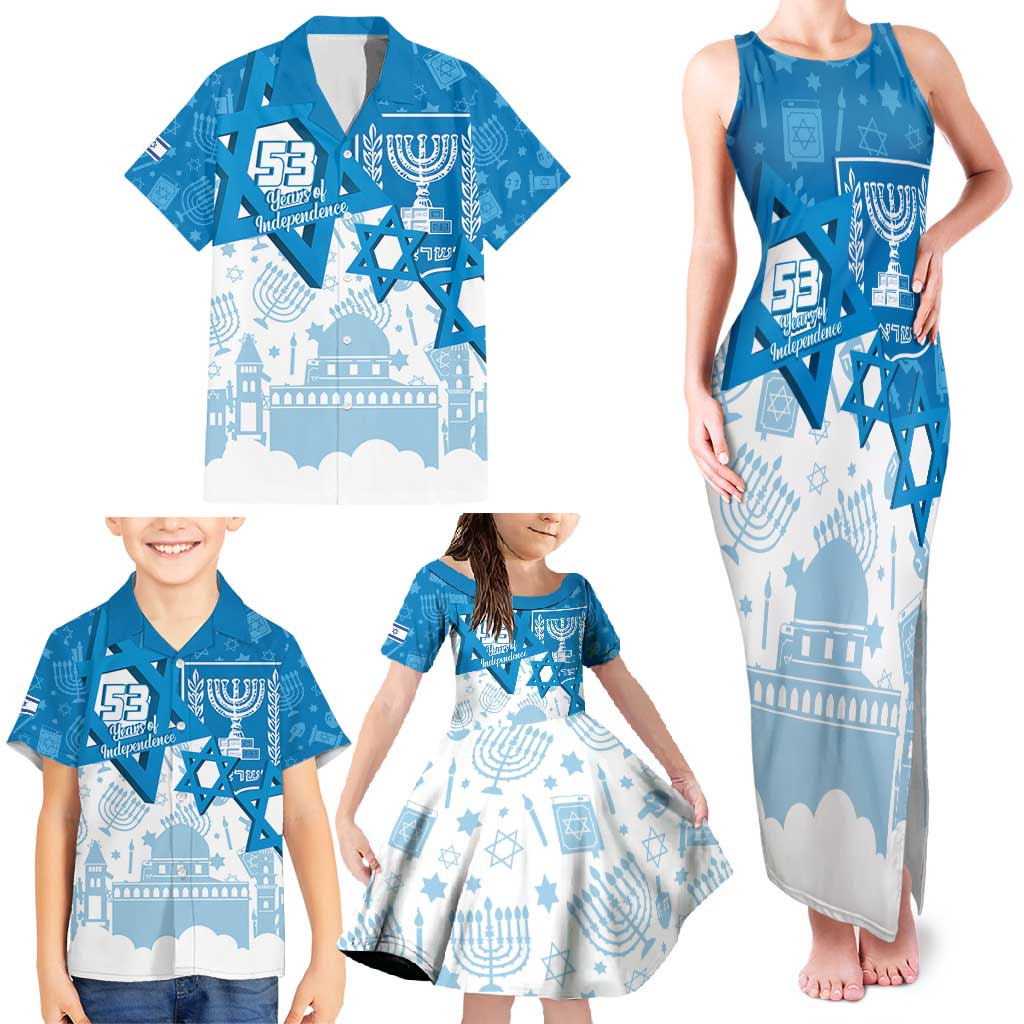 Israel Independence Day Family Matching Tank Maxi Dress and Hawaiian Shirt Yom Ha'atzmaut Star Of David Jewish Pattern