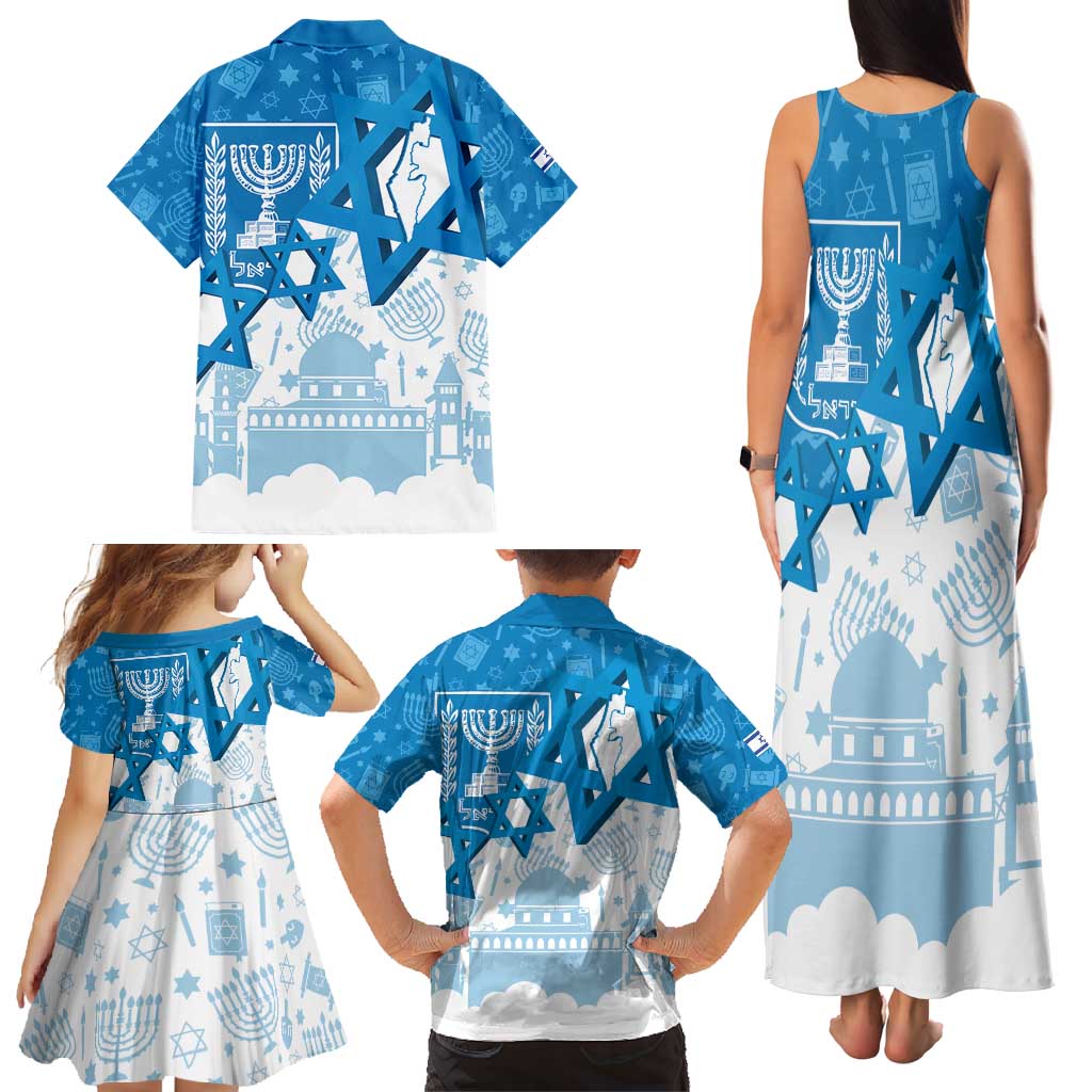 Israel Independence Day Family Matching Tank Maxi Dress and Hawaiian Shirt Yom Ha'atzmaut Star Of David Jewish Pattern