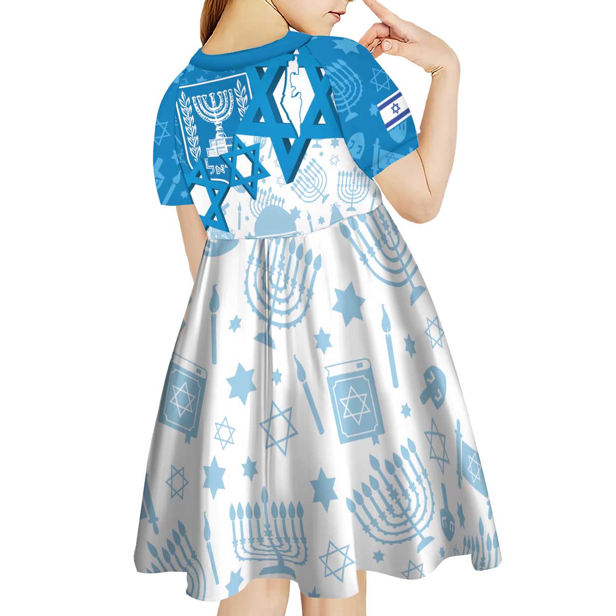 Israel Independence Day Kid Short Sleeve Dress Yom Ha'atzmaut Star Of David Jewish Pattern