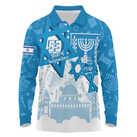 Israel Independence Day Long Sleeve Polo Shirt Yom Ha'atzmaut Star Of David Jewish Pattern