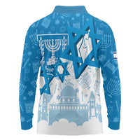 Israel Independence Day Long Sleeve Polo Shirt Yom Ha'atzmaut Star Of David Jewish Pattern