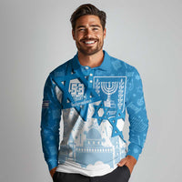Israel Independence Day Long Sleeve Polo Shirt Yom Ha'atzmaut Star Of David Jewish Pattern