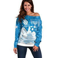 Israel Independence Day Off Shoulder Sweater Yom Ha'atzmaut Star Of David Jewish Pattern