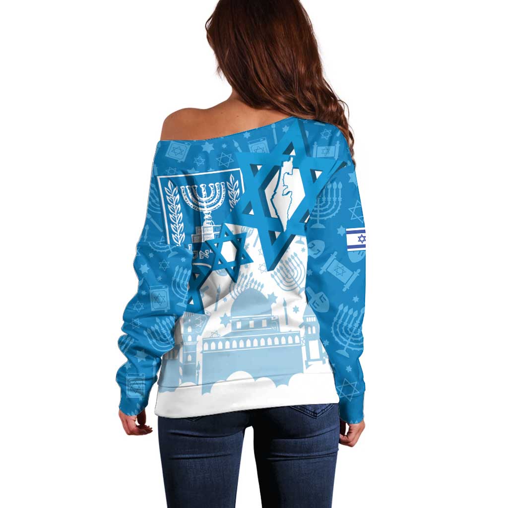 Israel Independence Day Off Shoulder Sweater Yom Ha'atzmaut Star Of David Jewish Pattern