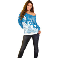 Israel Independence Day Off Shoulder Sweater Yom Ha'atzmaut Star Of David Jewish Pattern