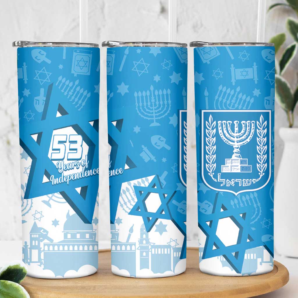 Israel Independence Day Skinny Tumbler Yom Ha'atzmaut Star Of David Jewish Pattern