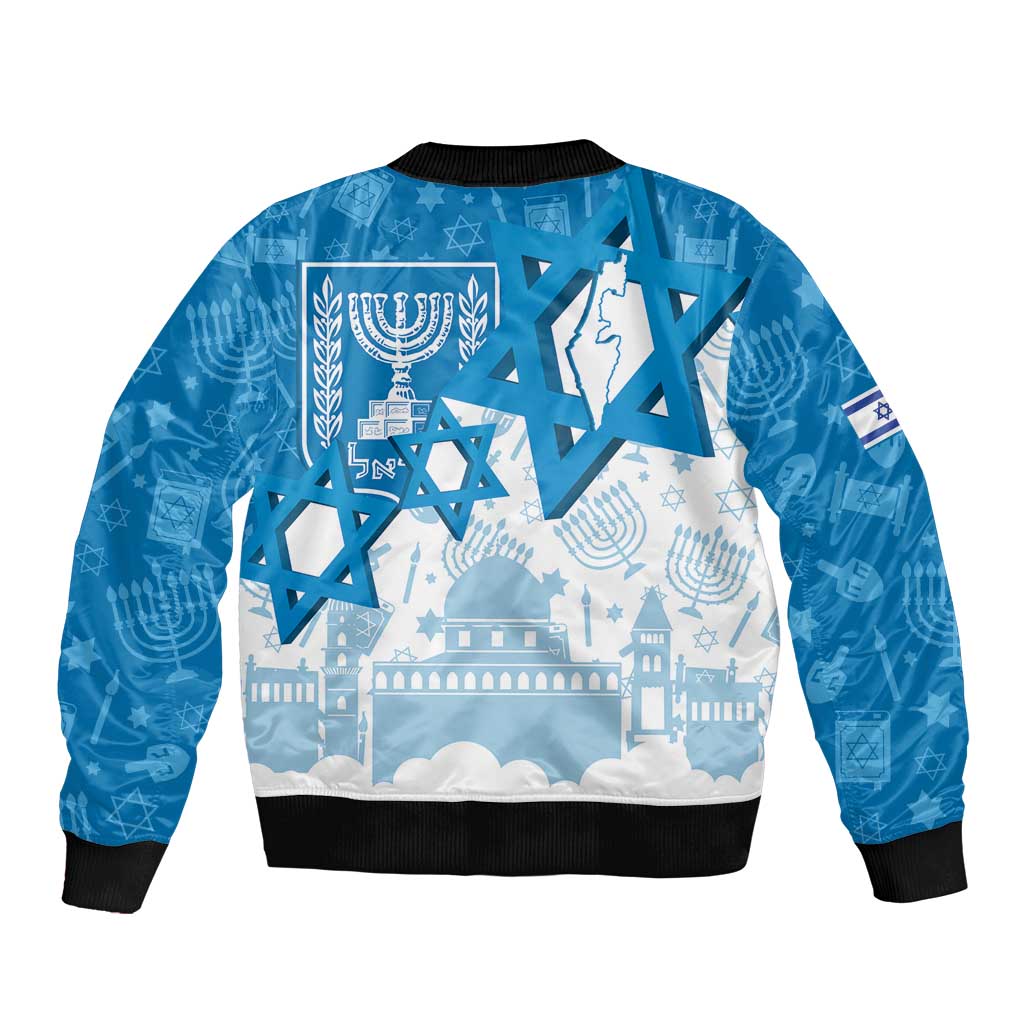 Israel Independence Day Sleeve Zip Bomber Jacket Yom Ha'atzmaut Star Of David Jewish Pattern
