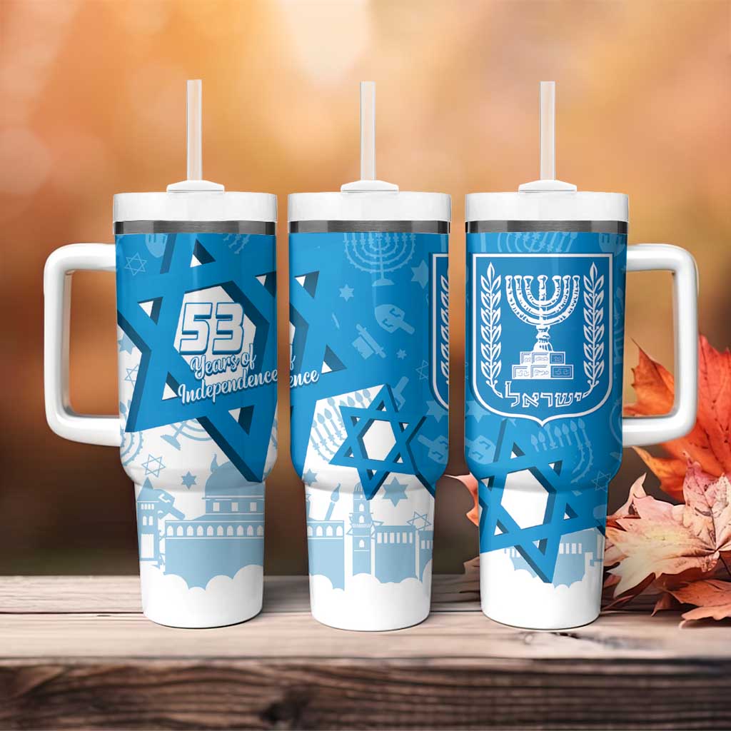 Israel Independence Day Tumbler With Handle Yom Ha'atzmaut Star Of David Jewish Pattern