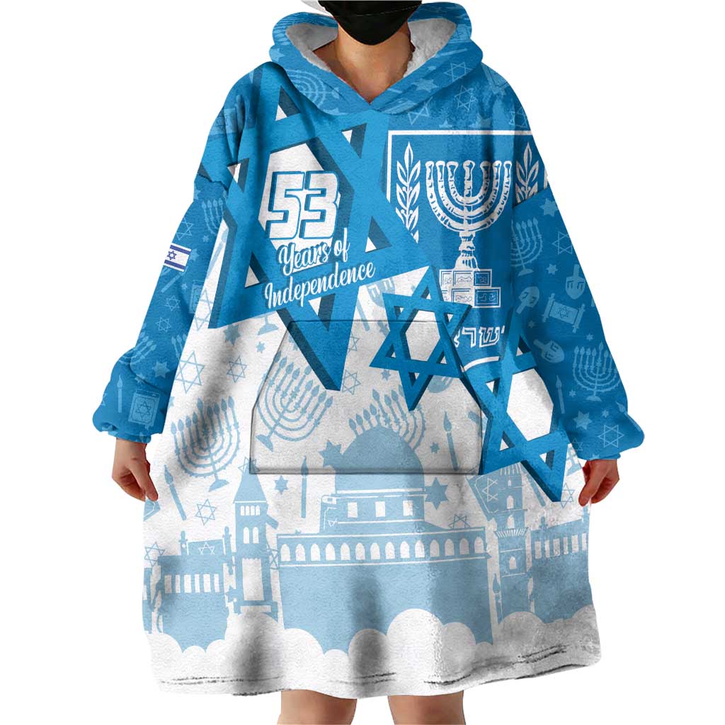 Israel Independence Day Wearable Blanket Hoodie Yom Ha'atzmaut Star Of David Jewish Pattern