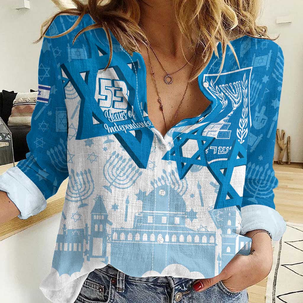 Israel Independence Day Women Casual Shirt Yom Ha'atzmaut Star Of David Jewish Pattern