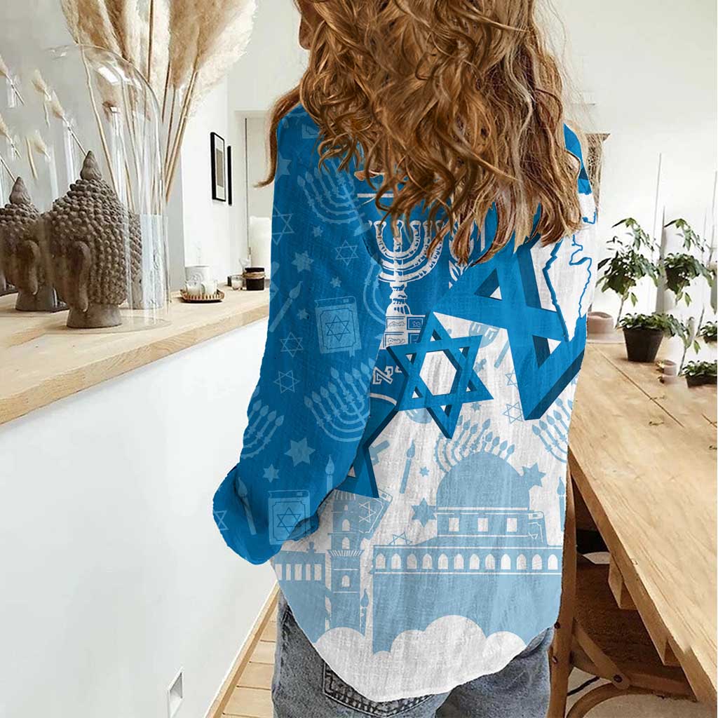 Israel Independence Day Women Casual Shirt Yom Ha'atzmaut Star Of David Jewish Pattern