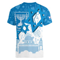 Israel Independence Day Women V-Neck T-Shirt Yom Ha'atzmaut Star Of David Jewish Pattern