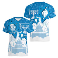Israel Independence Day Women V-Neck T-Shirt Yom Ha'atzmaut Star Of David Jewish Pattern