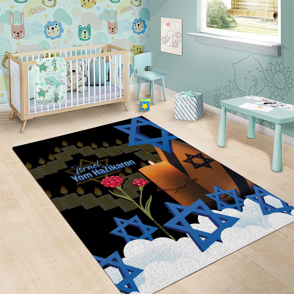 Israel Memorial Day Area Rug Red Everlasting Flower With Candle Light