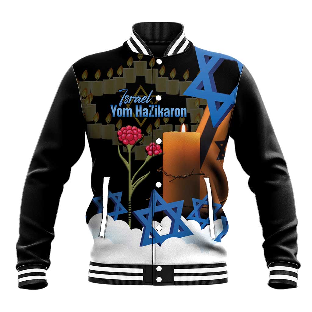Israel Memorial Day Baseball Jacket Red Everlasting Flower With Candle Light