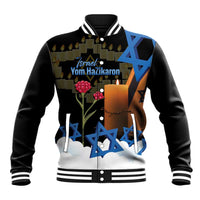 Israel Memorial Day Baseball Jacket Red Everlasting Flower With Candle Light