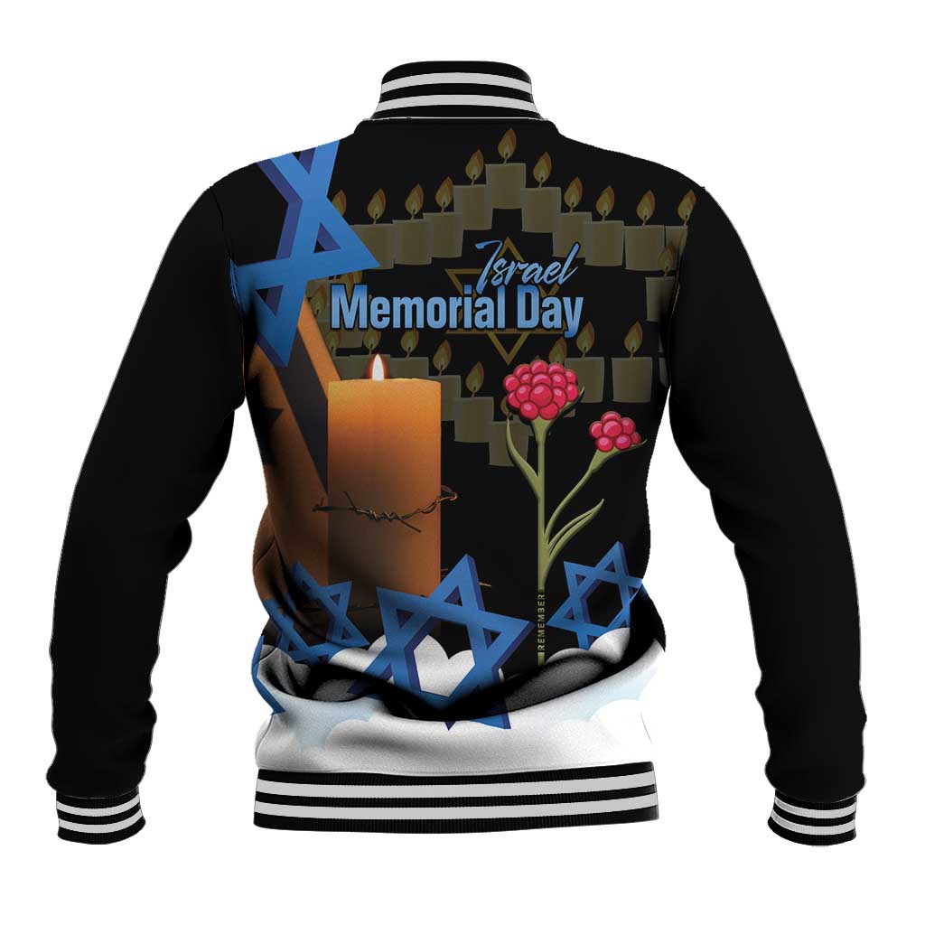 Israel Memorial Day Baseball Jacket Red Everlasting Flower With Candle Light