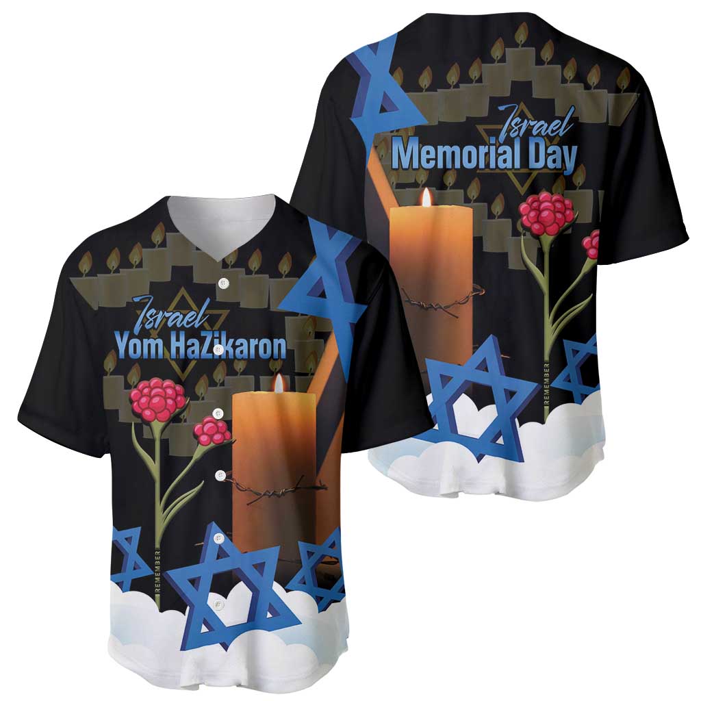 Israel Memorial Day Baseball Jersey Red Everlasting Flower With Candle Light