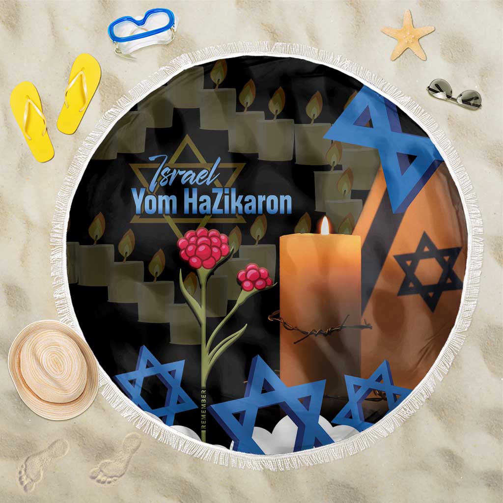 Israel Memorial Day Beach Blanket Red Everlasting Flower With Candle Light