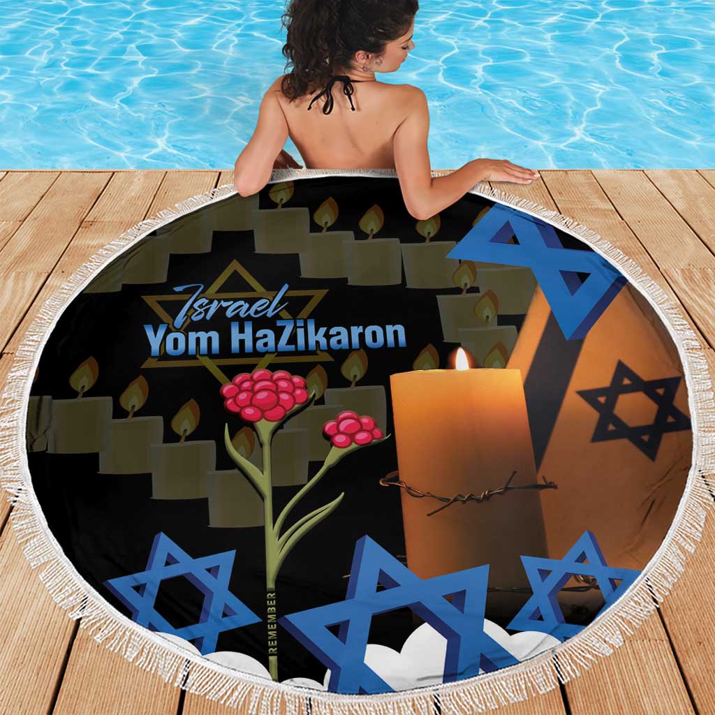 Israel Memorial Day Beach Blanket Red Everlasting Flower With Candle Light