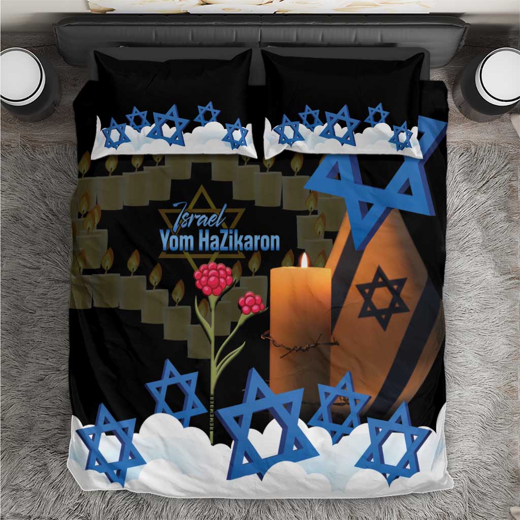 Israel Memorial Day Bedding Set Red Everlasting Flower With Candle Light