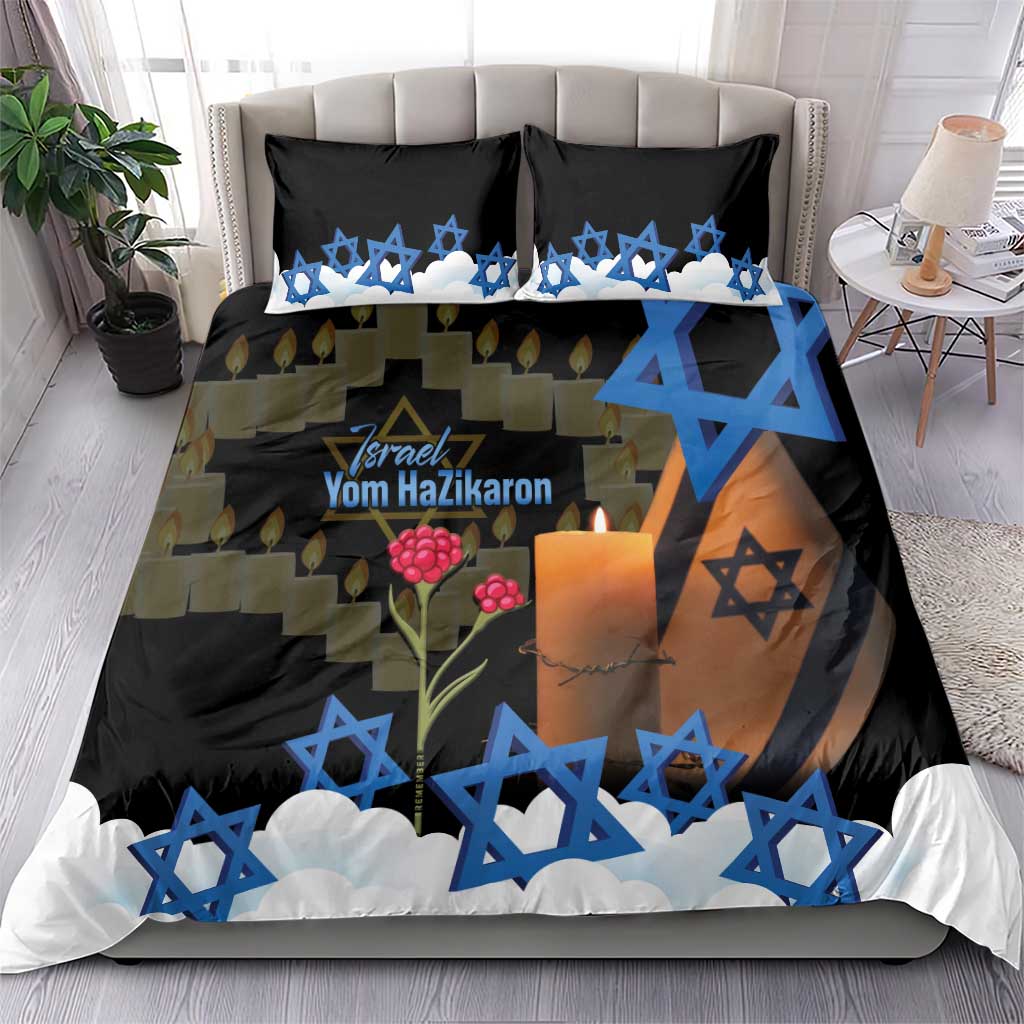 Israel Memorial Day Bedding Set Red Everlasting Flower With Candle Light
