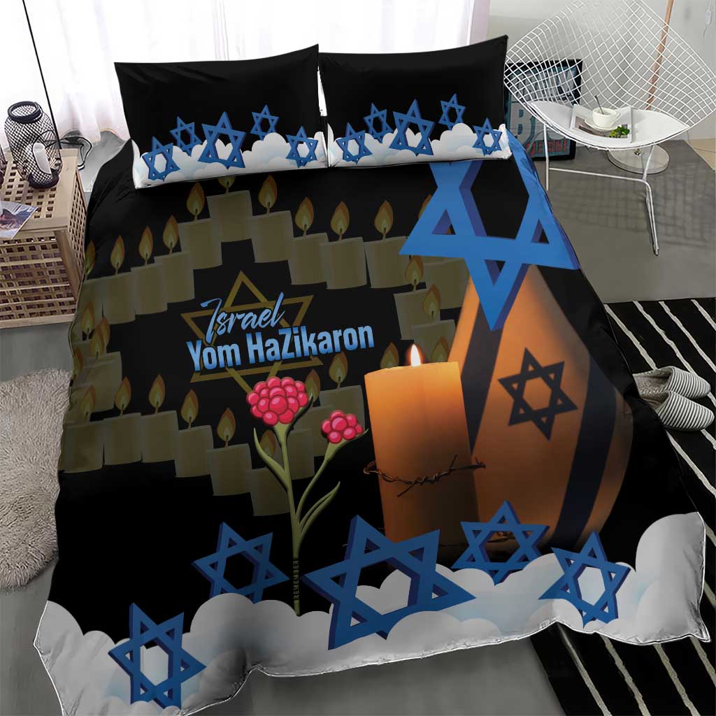 Israel Memorial Day Bedding Set Red Everlasting Flower With Candle Light