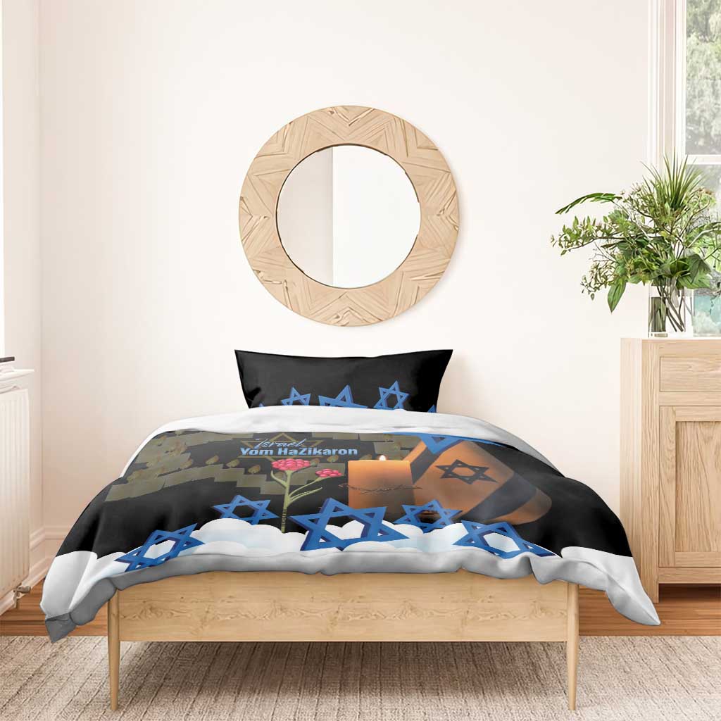 Israel Memorial Day Bedding Set Red Everlasting Flower With Candle Light