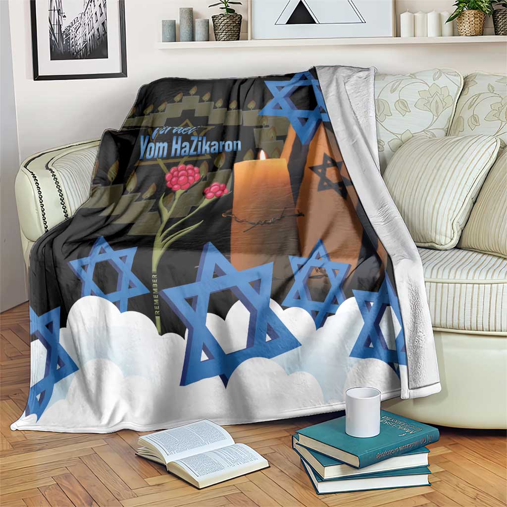 Israel Memorial Day Blanket Red Everlasting Flower With Candle Light
