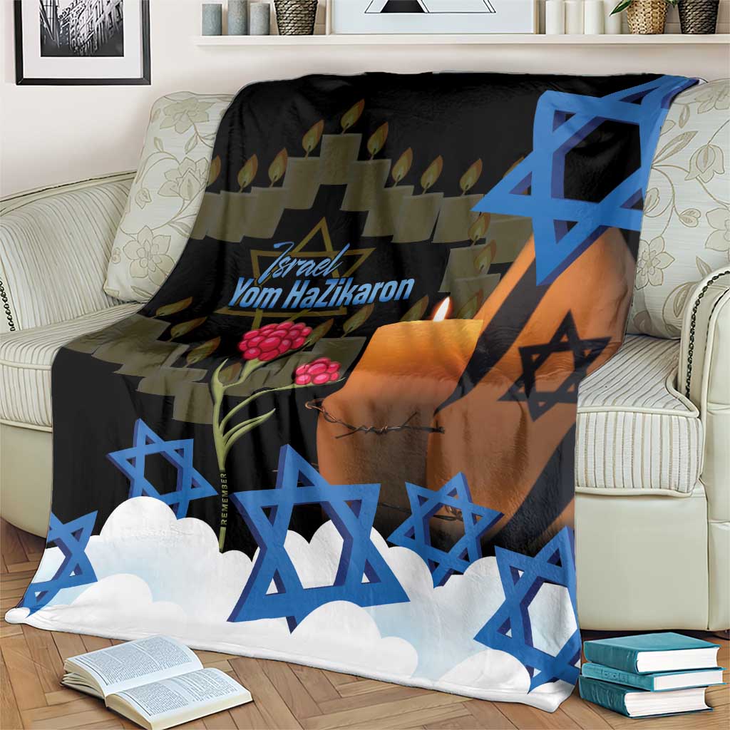 Israel Memorial Day Blanket Red Everlasting Flower With Candle Light