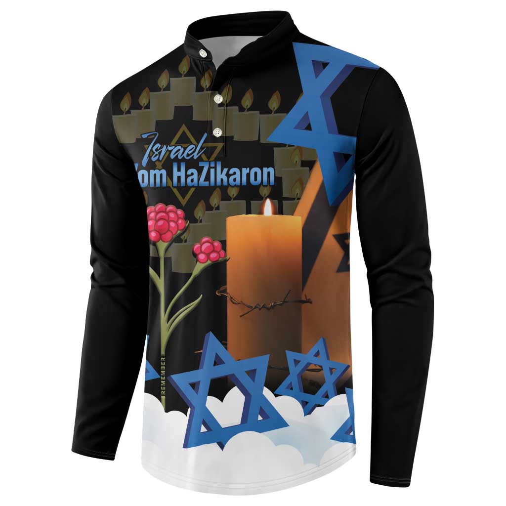 Israel Memorial Day Button Sweatshirt Red Everlasting Flower With Candle Light