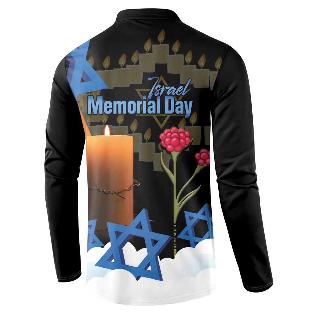 Israel Memorial Day Button Sweatshirt Red Everlasting Flower With Candle Light