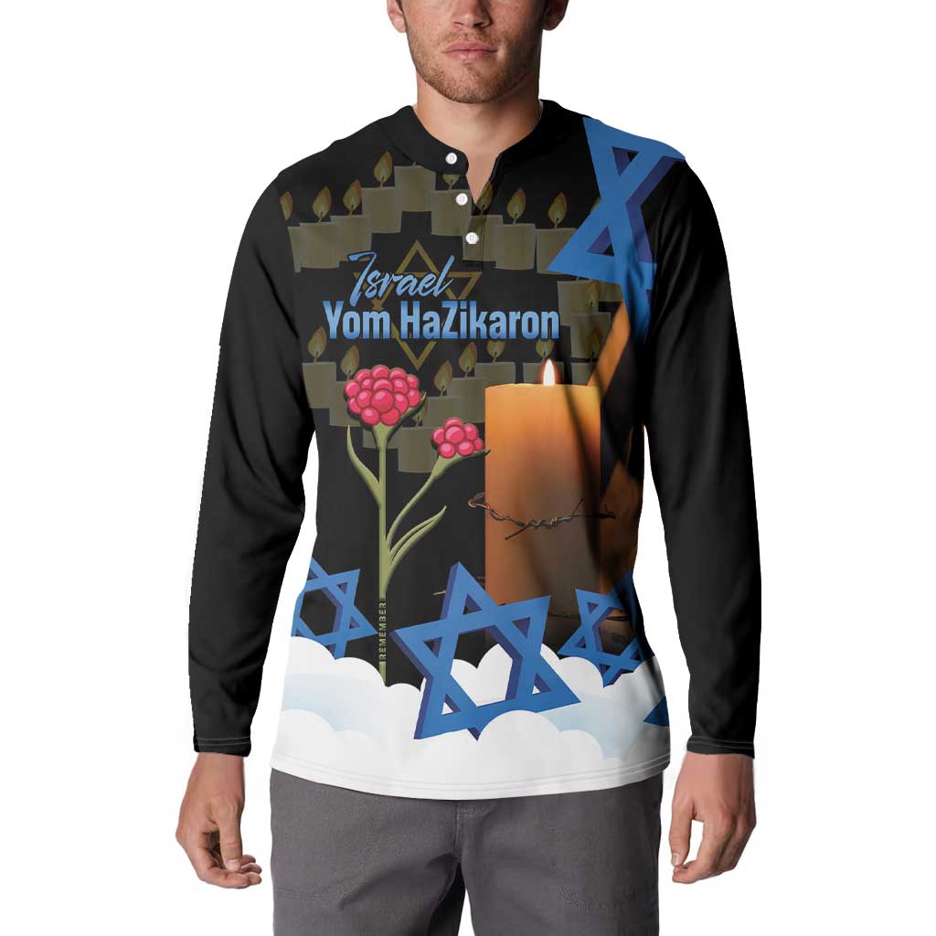 Israel Memorial Day Button Sweatshirt Red Everlasting Flower With Candle Light