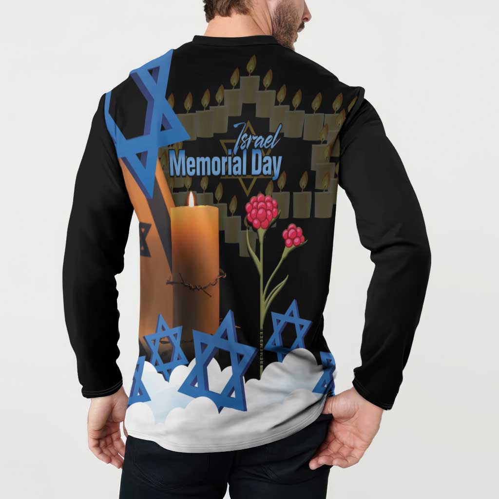 Israel Memorial Day Button Sweatshirt Red Everlasting Flower With Candle Light