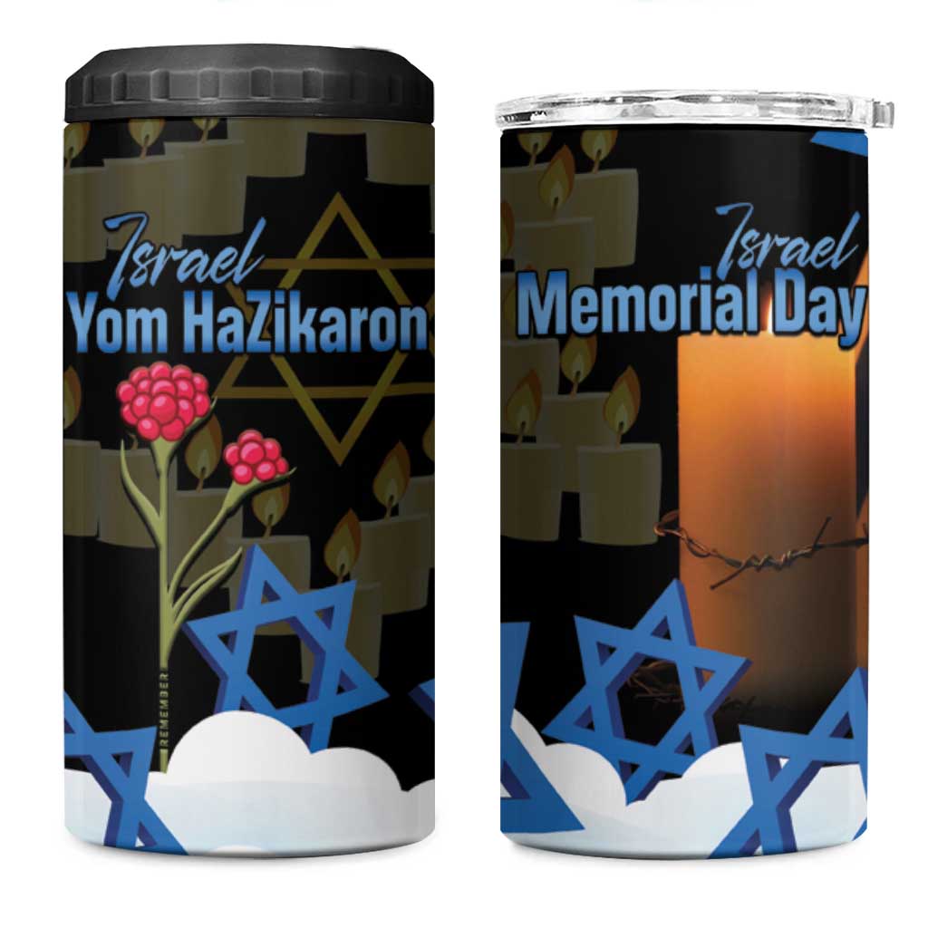 Israel Memorial Day 4 in 1 Can Cooler Tumbler Red Everlasting Flower With Candle Light