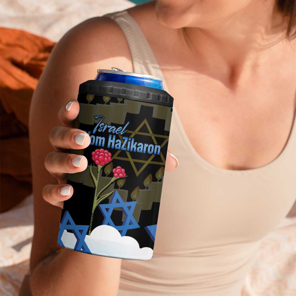 Israel Memorial Day 4 in 1 Can Cooler Tumbler Red Everlasting Flower With Candle Light