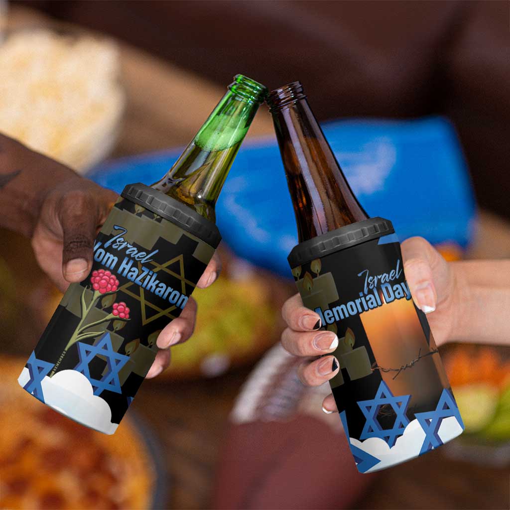 Israel Memorial Day 4 in 1 Can Cooler Tumbler Red Everlasting Flower With Candle Light