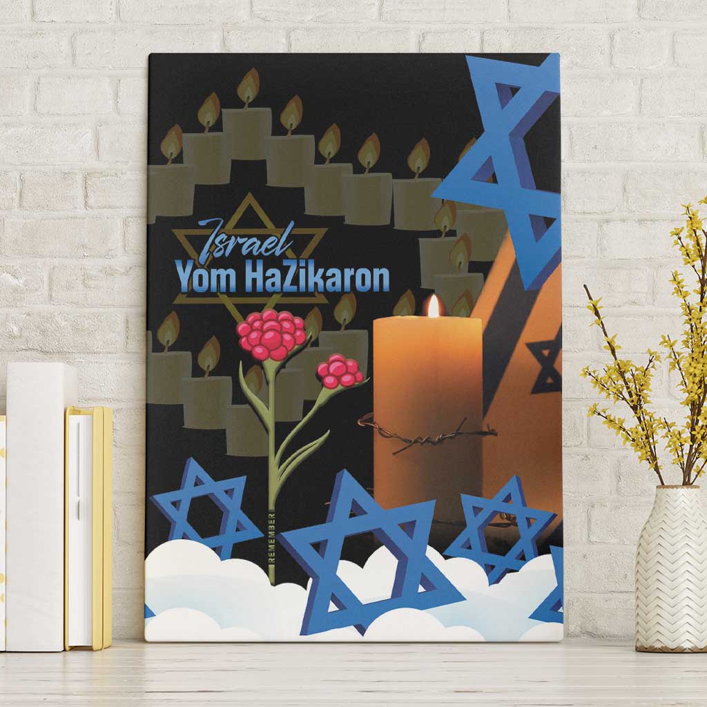 Israel Memorial Day Canvas Wall Art Red Everlasting Flower With Candle Light