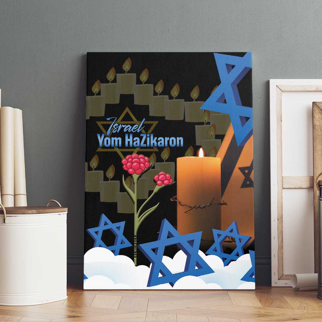 Israel Memorial Day Canvas Wall Art Red Everlasting Flower With Candle Light