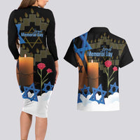 Israel Memorial Day Couples Matching Long Sleeve Bodycon Dress and Hawaiian Shirt Red Everlasting Flower With Candle Light