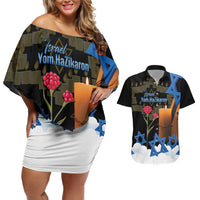 Israel Memorial Day Couples Matching Off Shoulder Short Dress and Hawaiian Shirt Red Everlasting Flower With Candle Light