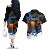 Israel Memorial Day Couples Matching Off The Shoulder Long Sleeve Dress and Hawaiian Shirt Red Everlasting Flower With Candle Light
