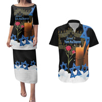 Israel Memorial Day Couples Matching Puletasi and Hawaiian Shirt Red Everlasting Flower With Candle Light