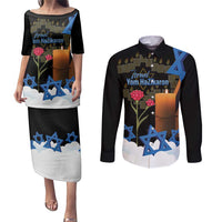 Israel Memorial Day Couples Matching Puletasi and Long Sleeve Button Shirt Red Everlasting Flower With Candle Light