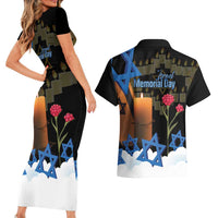 Israel Memorial Day Couples Matching Short Sleeve Bodycon Dress and Hawaiian Shirt Red Everlasting Flower With Candle Light