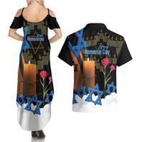 Israel Memorial Day Couples Matching Summer Maxi Dress and Hawaiian Shirt Red Everlasting Flower With Candle Light