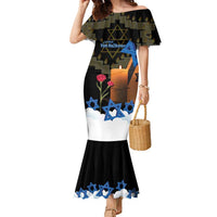 Israel Memorial Day Family Matching Mermaid Dress and Hawaiian Shirt Red Everlasting Flower With Candle Light