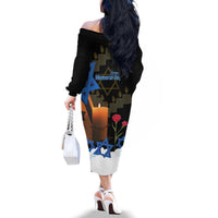 Israel Memorial Day Family Matching Off The Shoulder Long Sleeve Dress and Hawaiian Shirt Red Everlasting Flower With Candle Light